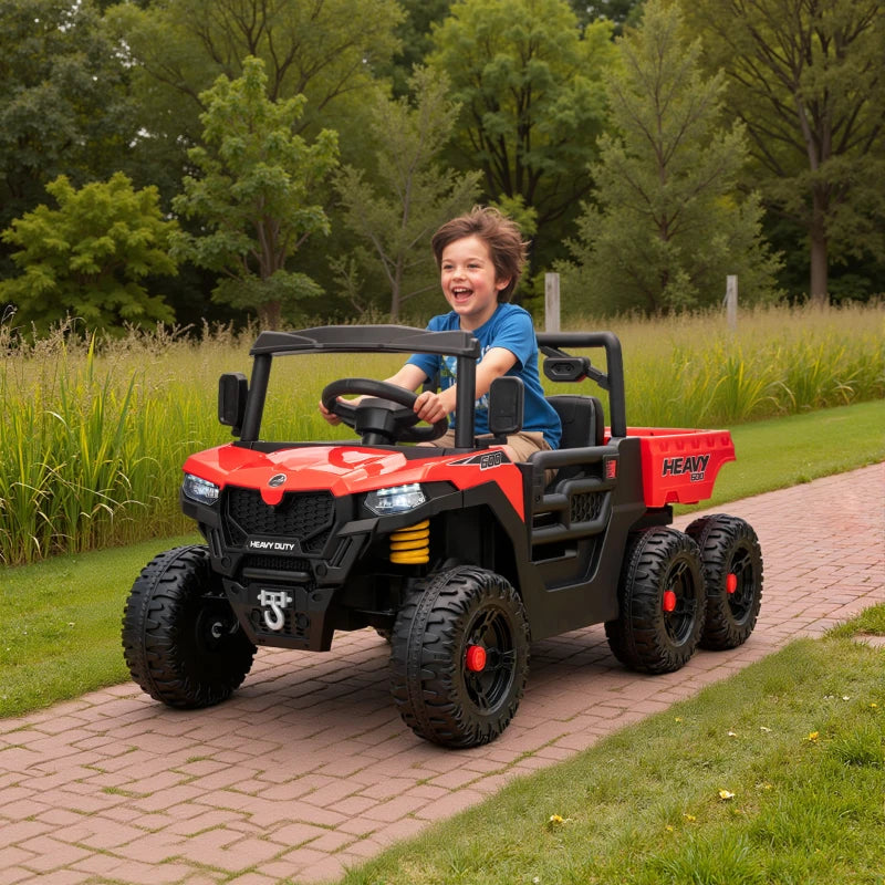 Qaba 24V 4WD Kids Ride On Truck with 6 Wheels Electric Ride On Car with Remote, Dump Bed for 3-8 Years, Red