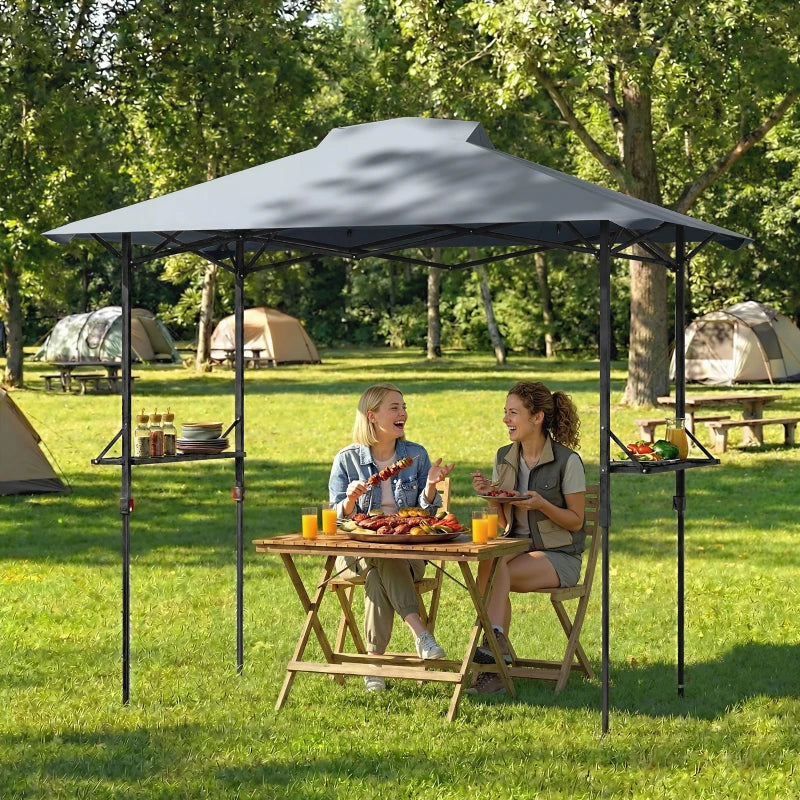 5 x 8.5 ft Pop Up Grill Gazebo with 2 Shelves, UPF 50+ Outdoor Instant Canopy Portable Shelter with Carry Bag, Dark Grey