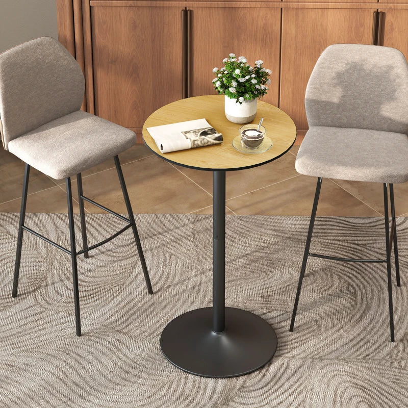 Round Table for 2, 40.2 Inch Bar Height Pub Table with Steel Frame, Non-Slip Base for Living Room, Kitchen, Natural Wood