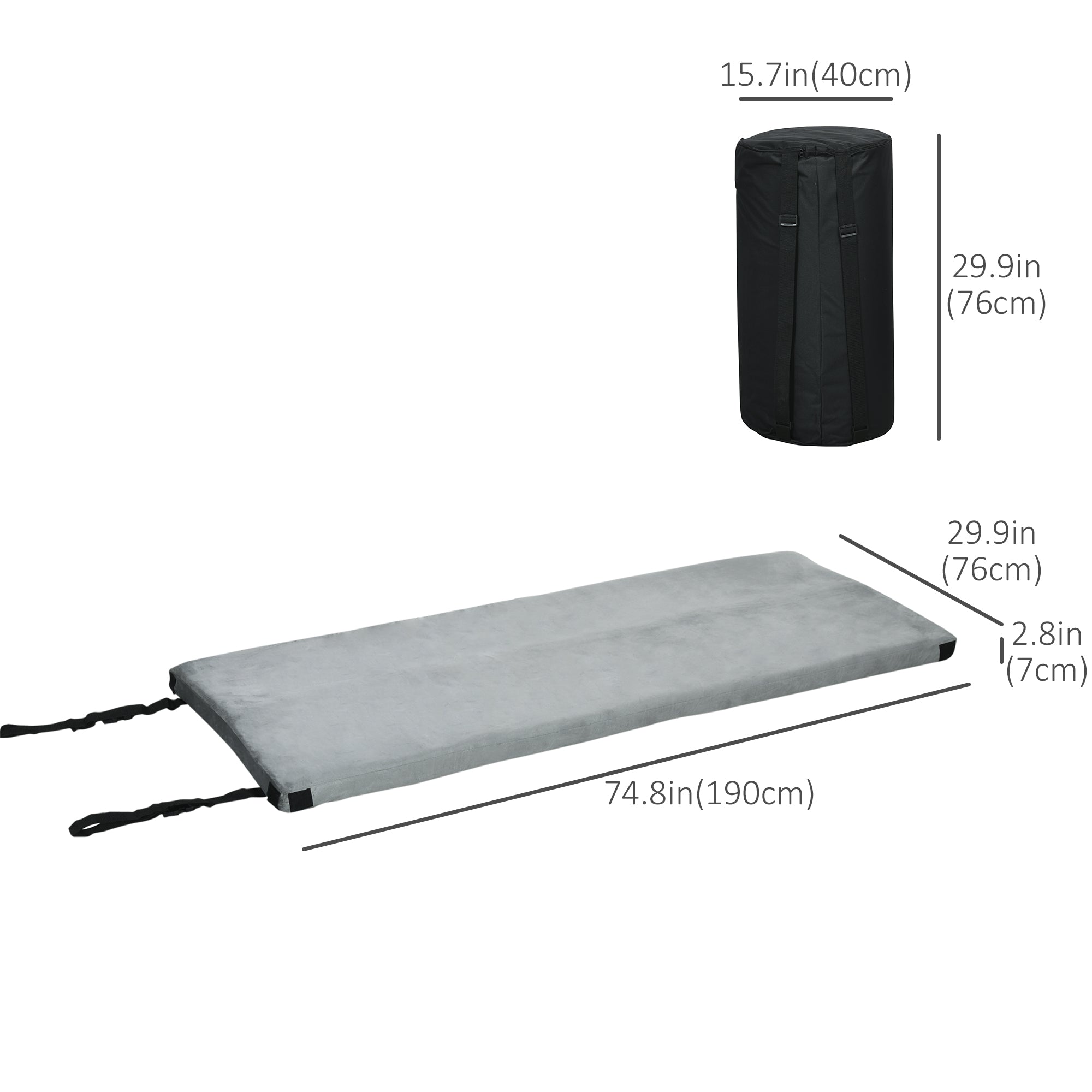 Outsunny Camping Sleeping Mat Memory Foam Pad 2.8'' Thick Portable Roll Up Mattress with Travel Bag Grey 