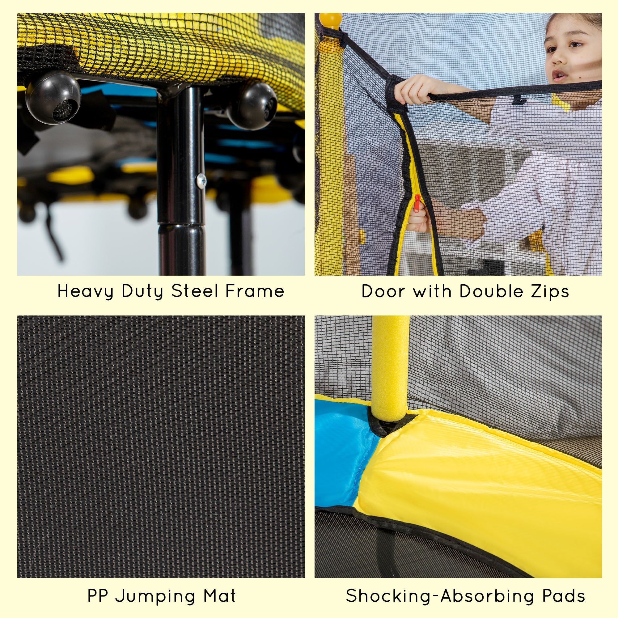 Qaba 4.6FT Trampoline for Kids with Enclosure Net for Ages 3-10, Indoor Outdoor Use, Yellow 