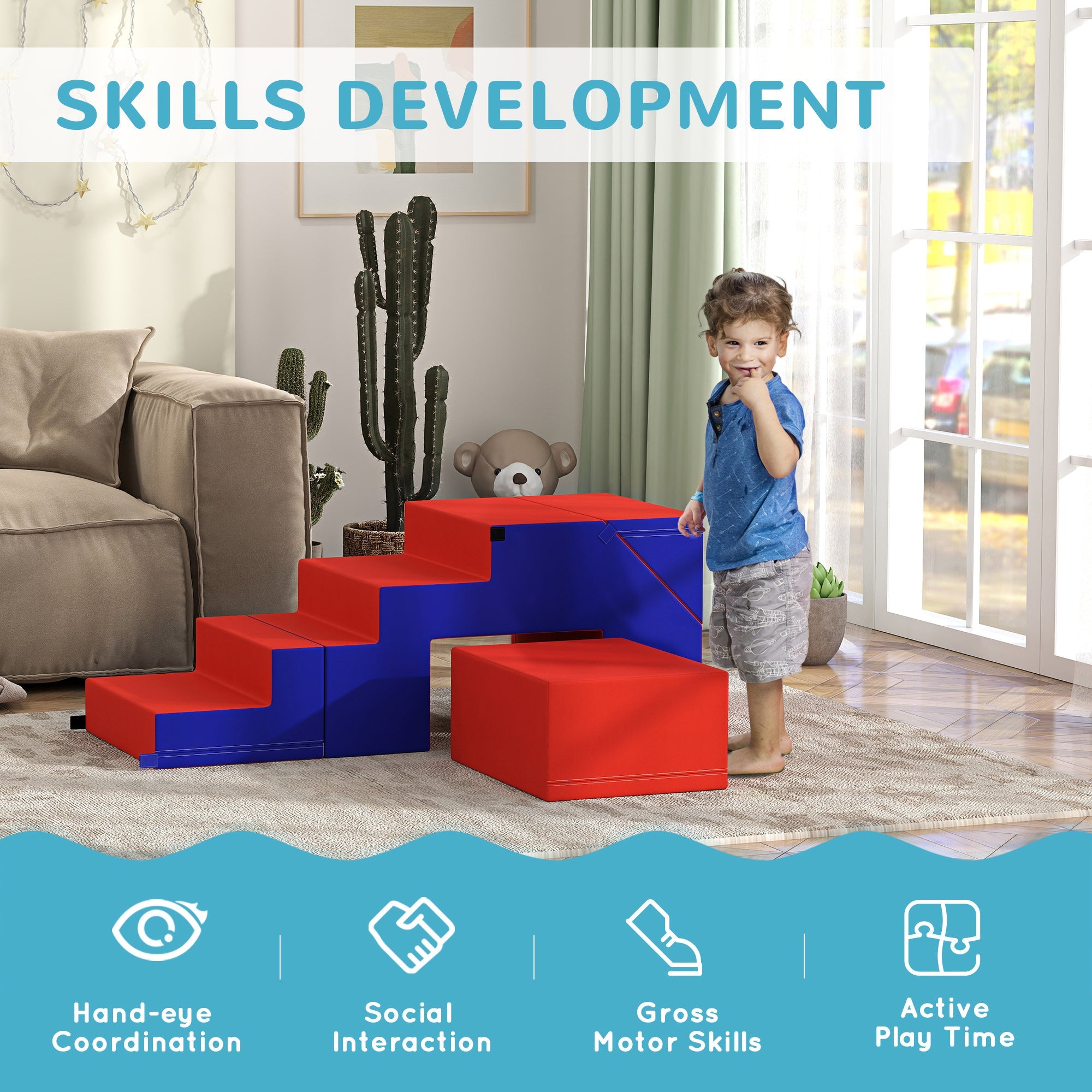 Qaba 2-Piece Soft Play Kids Foam Play Se for Crawl and Climb, Dark Blue 