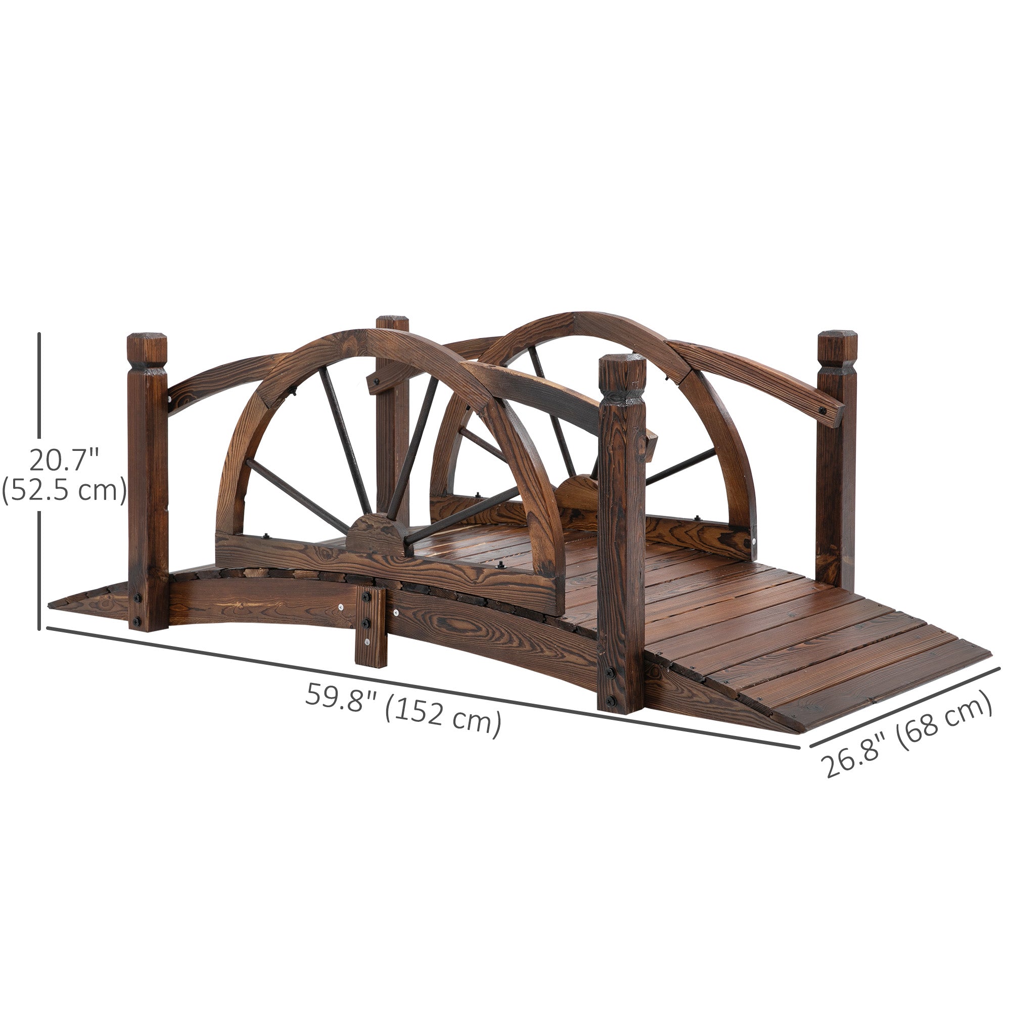 Outsunny Wooden Garden Bridge, Decorative Arc Footbridge with Safety Guardrail 