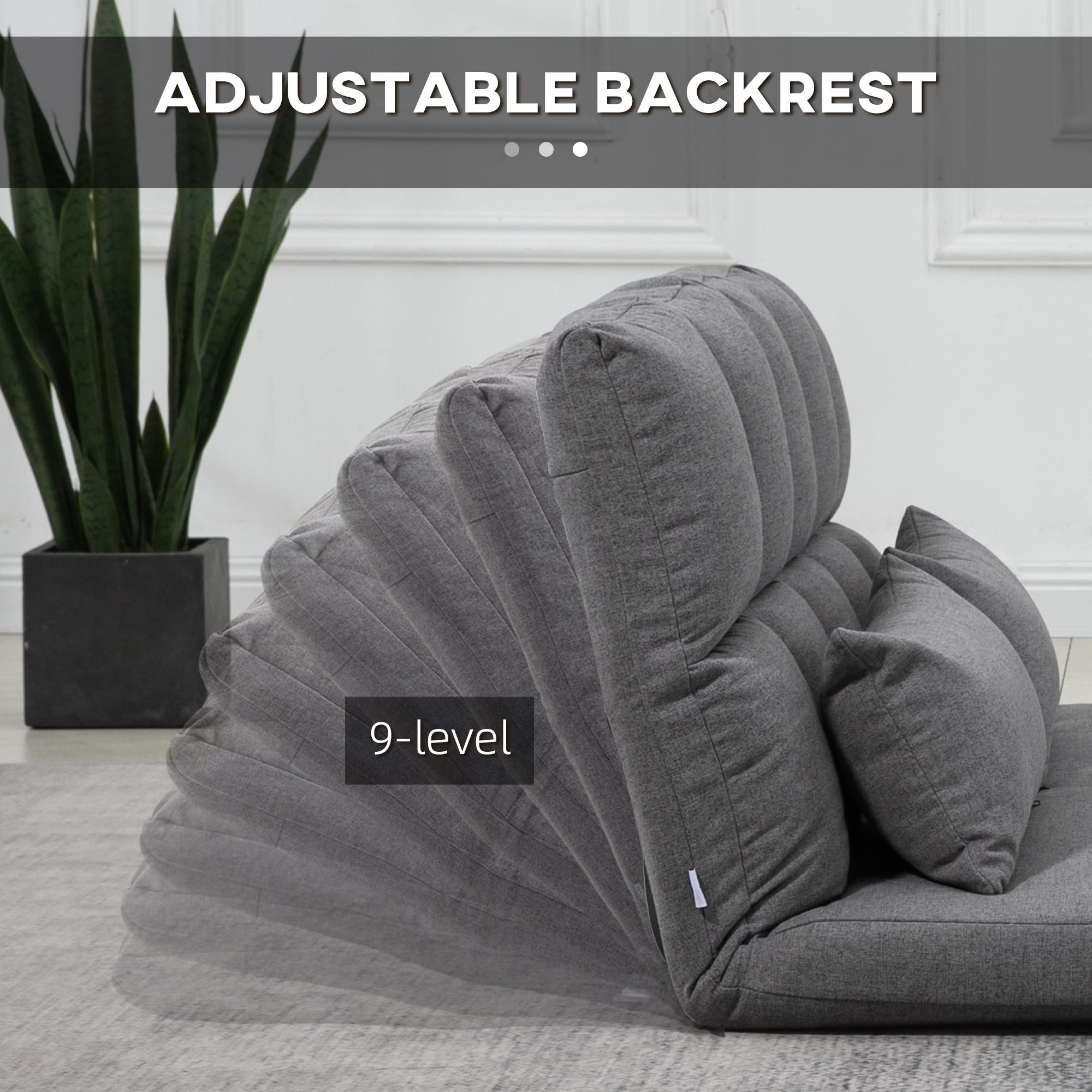 HOMCOM Convertible Floor Sofa Foldable Lazy Sofa Sleeper Adjustable Upholstered Floor Couch 9-position Backrest 2 Pillows 