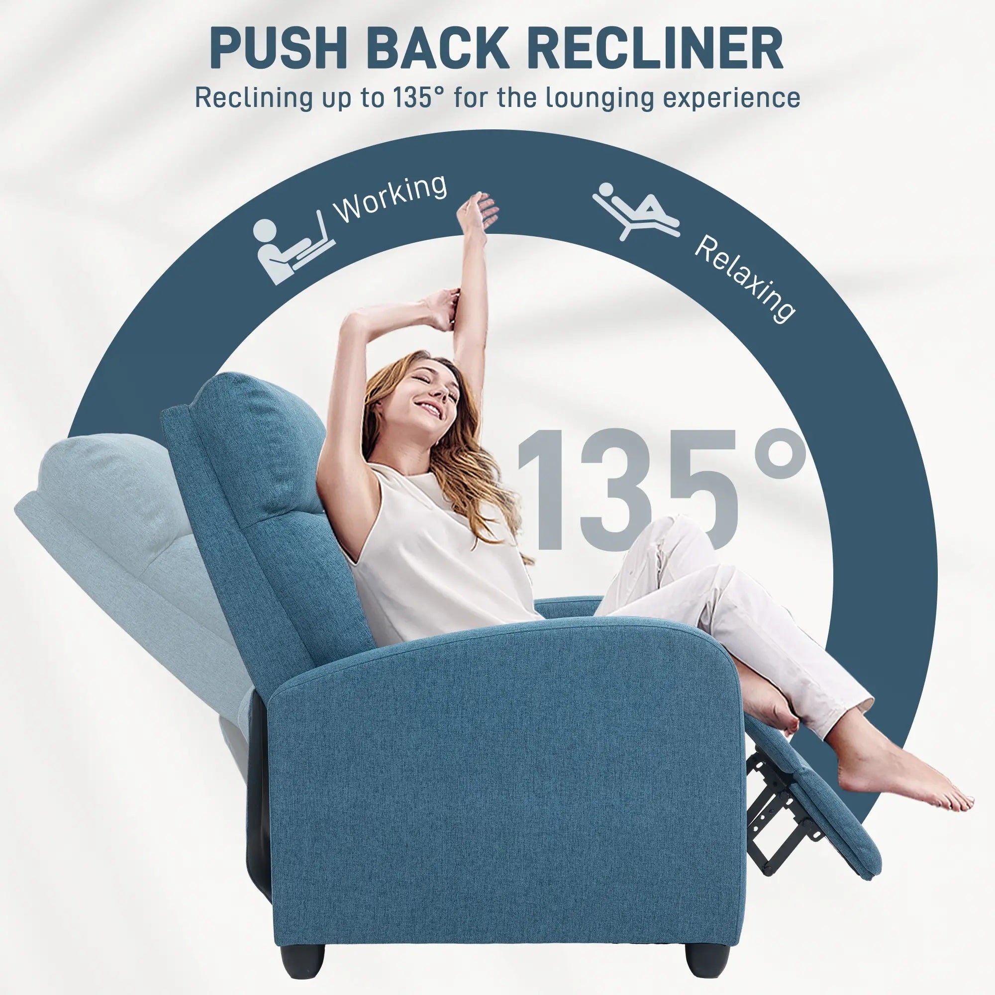 HOMCOM Fabric Recliner Chair Manual Home Theater Seating Single Reclining Sofa Chair with Padded Seat for Living Room, Blue 