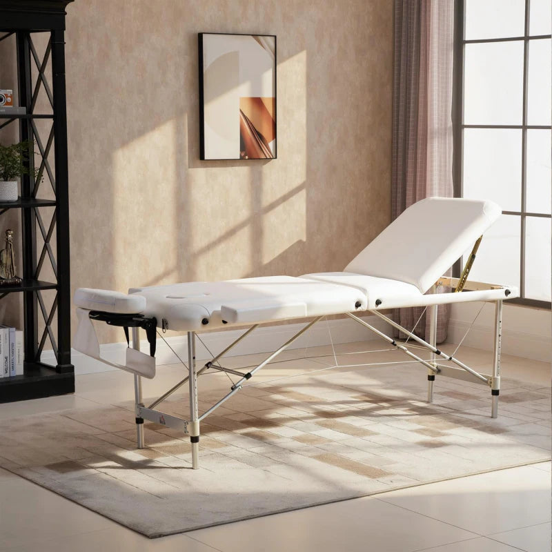 85" 3 Section Foldable Massage Table Professional Salon Spa Facial Couch Bed (White)