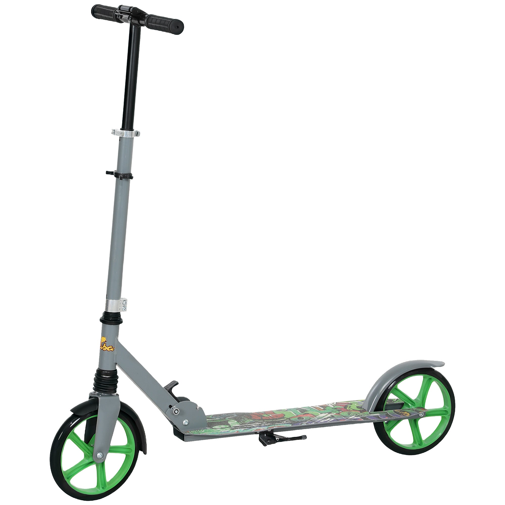 Qaba Kick Scooter for Kids Ages 6-12 with Adjustable Height, Rear-Fender Brake, 200mm Big Wheel, Foldable Design, Green 