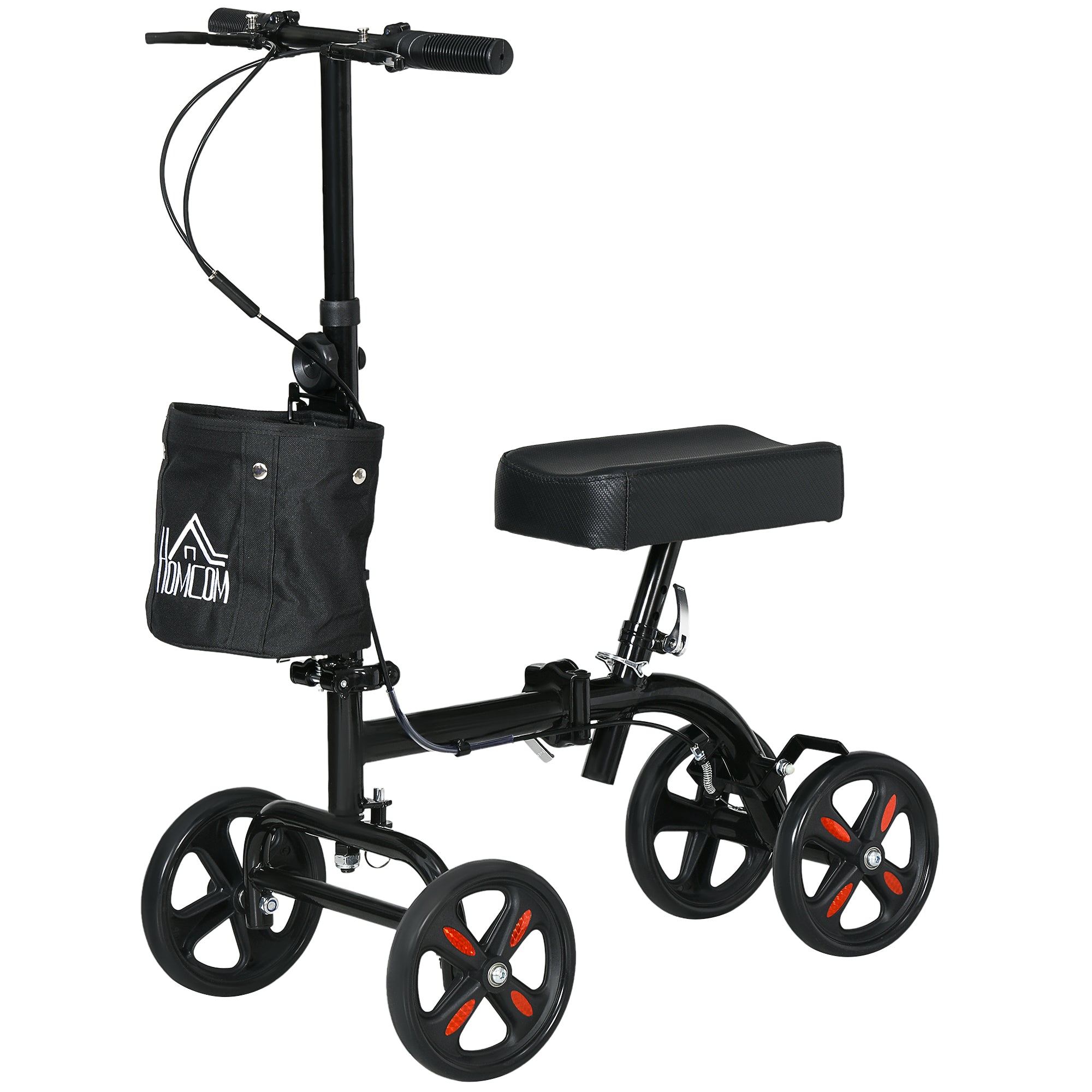HOMCOM Steerable Knee Walker, Foldable Knee Scooter with Dual Braking System, Adjustable Height, Crutch Alternative, Black 