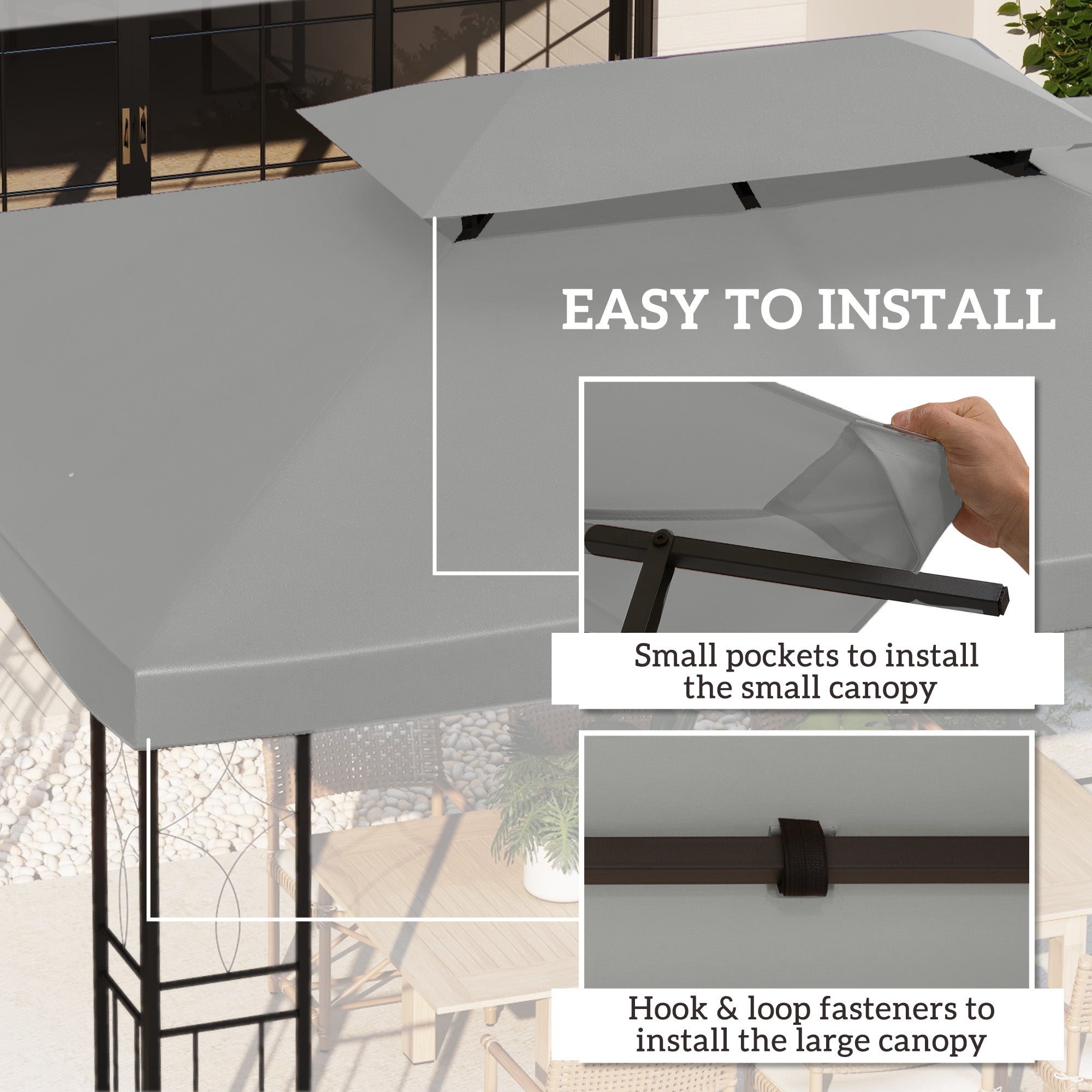 Outsunny 13' x 10' Gazebo Replacement Canopy 2 Tier Top UV Cover Pavilion Garden Patio Outdoor, Light Grey (TOP ONLY) 
