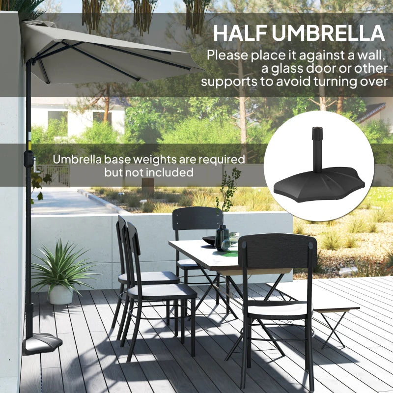 9ft Half Round Umbrella Outdoor Patio Garden Balcony Parasol Window Sun Shade w/ 5 Ribs Light Grey