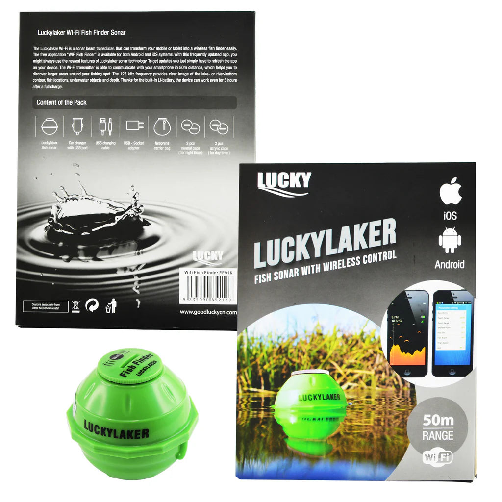 FF-916 WiFi Fish Finder Sonar, 164 ft WiFi Range, 148 ft Depth Detection, iOS & Android Compatible with Neoprene Carrying Bag