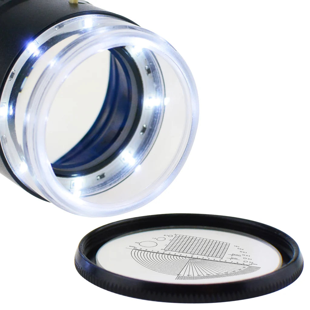 10x Magnification Scale Loupe with 8 LED Lights & 4 Interchangeable Glass Reticle Scales