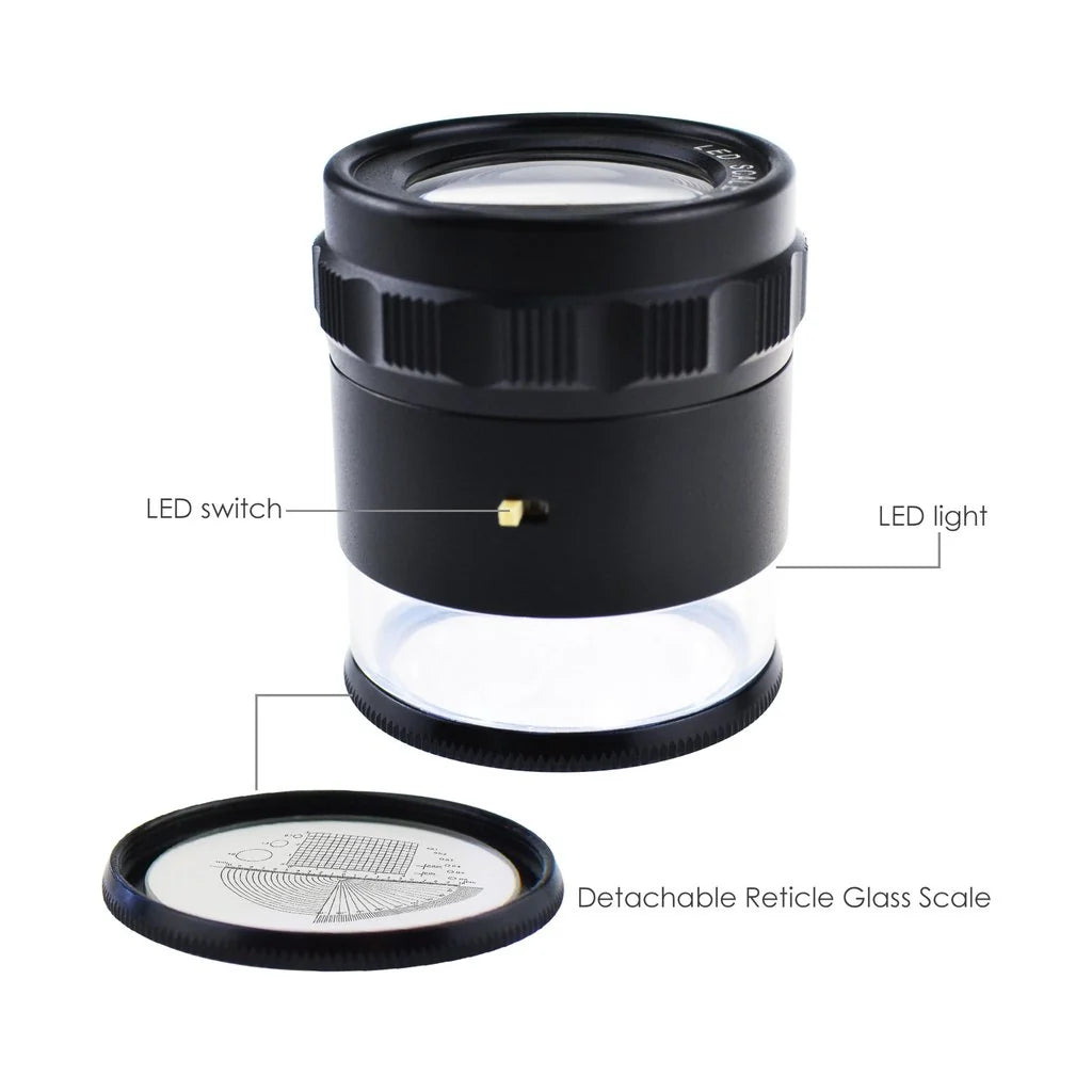 10x Magnification Scale Loupe with 8 LED Lights & 4 Interchangeable Glass Reticle Scales