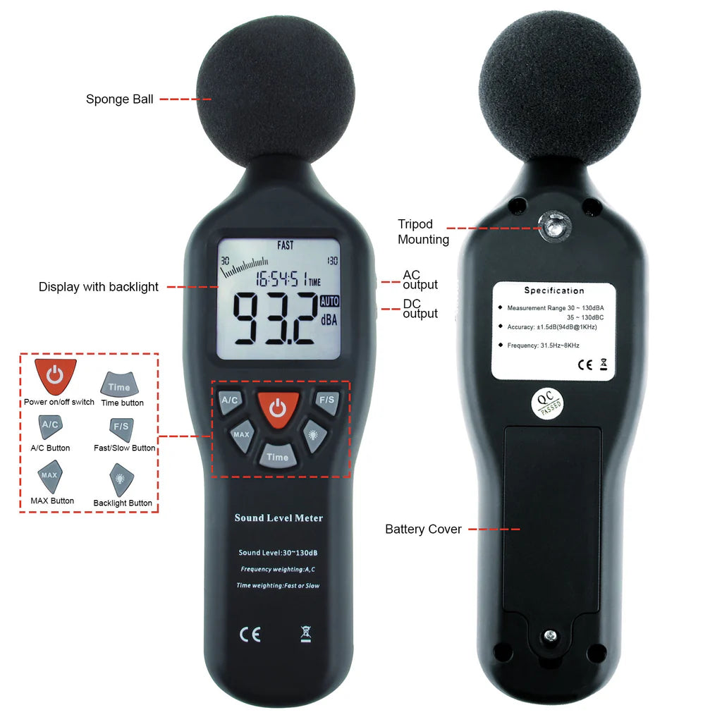 Professional Digital Sound Level Meter (30–130 dB) with Backlit Display – SLM-24 & SLM-25 Models
