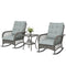 Rocking Bistro Set, 3 Piece Wicker Patio Furniture with High Back Rocking Chairs and 2-Tier Glass Table, Light Grey