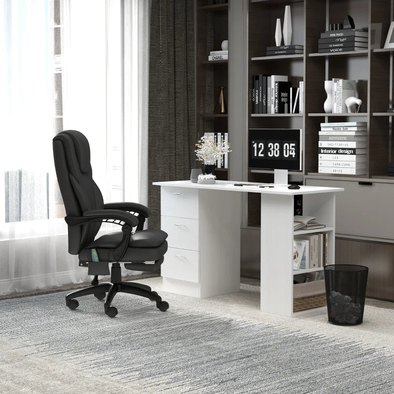 Office Chair High Back 6-Point Vibration Massage Reclining 360° Swivel Height Adjustable with Retractable Footrest