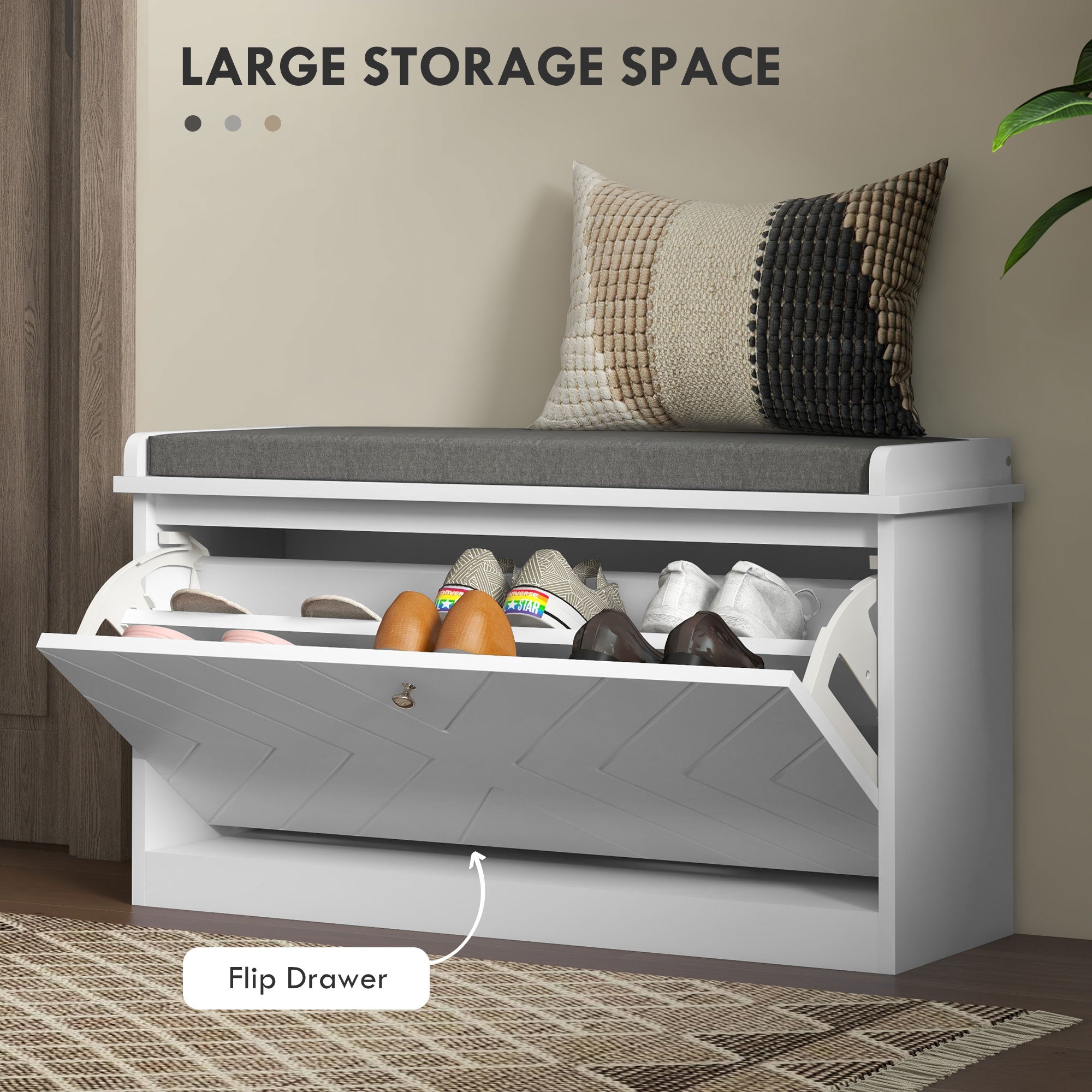 HOMCOM Entryway Shoe Bench with Storage Flip Drawer Adjustable Shelf for 8 Pairs Cushioned Hallway Bench White 