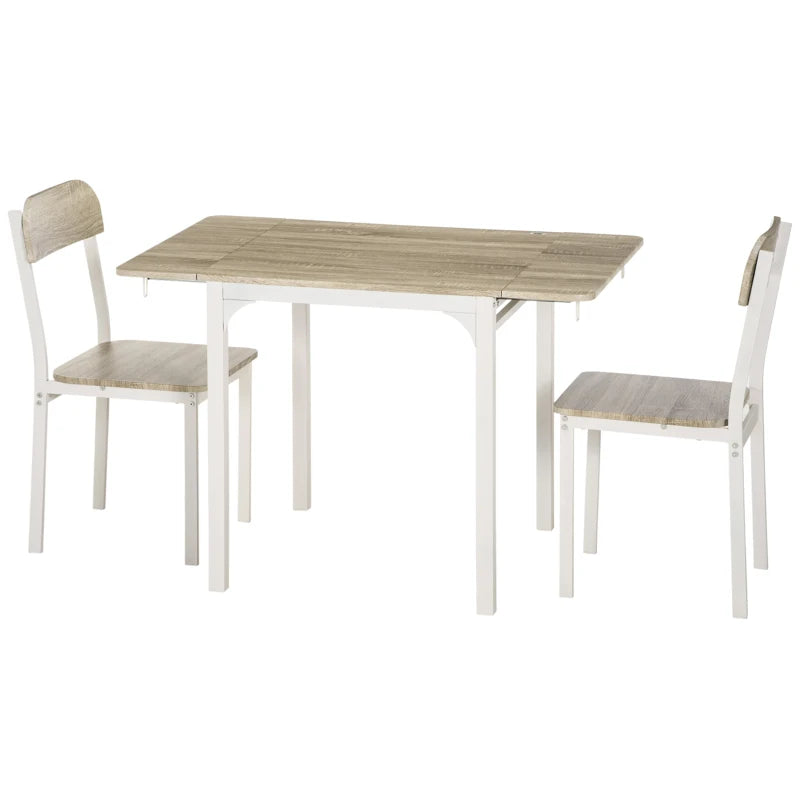 Foldable Dining Table Set for 2, Drop-Leaf Kitchen Table with 2 Chairs for Apartments, Studios, Natural Drop-leaf Dining Table Set Includes 2 Chairs