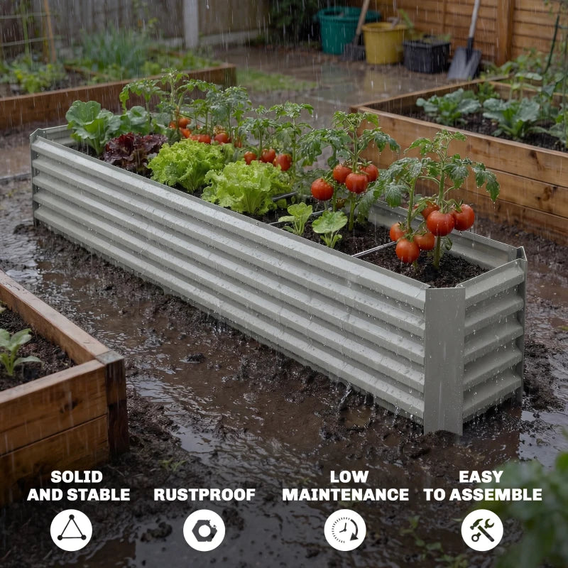 8 x 1.3 x 1.5ft Galvanized Raised Garden Bed, Reinforced Outdoor Planter Box with Open Bottom, Light Grey