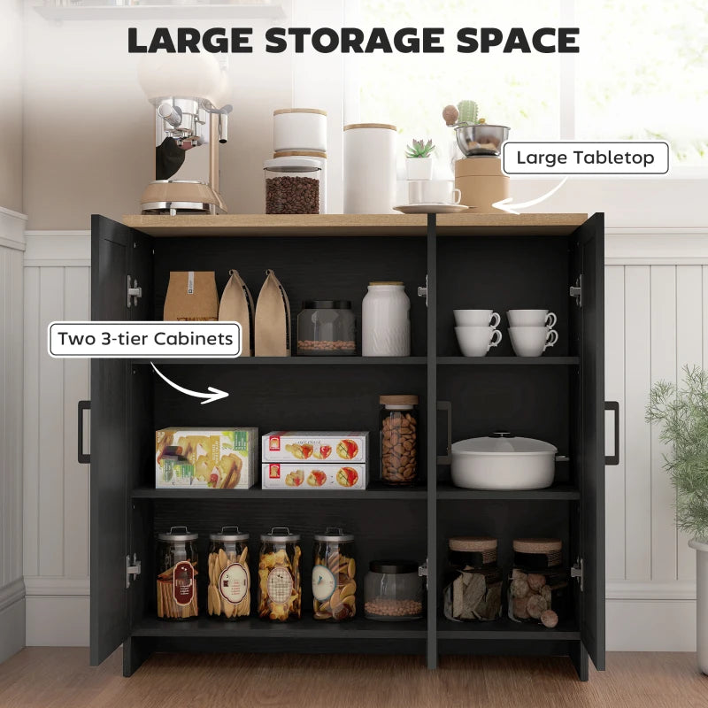 Modern Sideboard Buffet Cabinet, Modern Kitchen Storage Cabinet with 3 Doors Adjustable Shelves, for Dining Room, Black