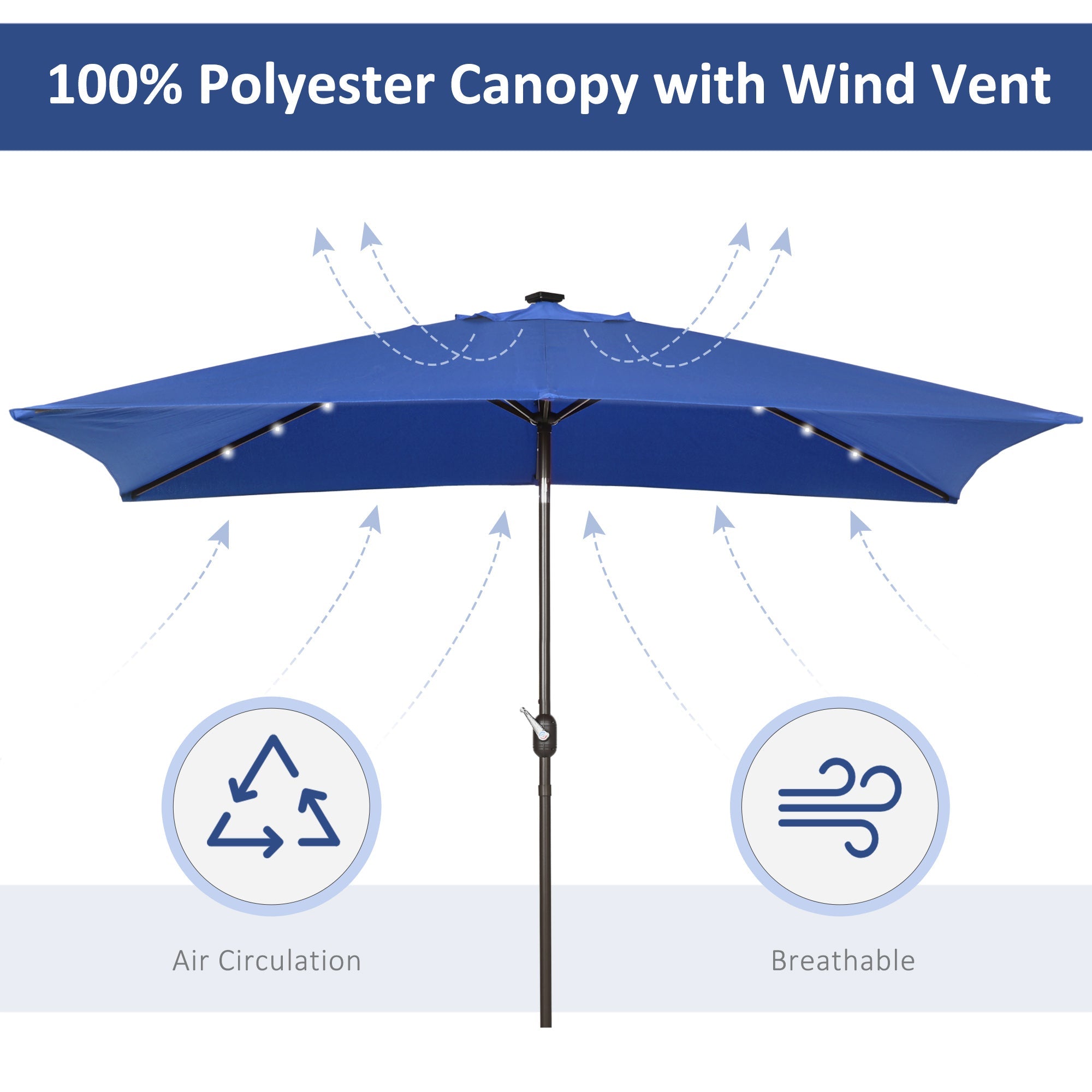 Outsunny 6.5x10ft Rectangle Solar LED Patio Umbrella: Aluminum Tilt Outdoor Market Parasol, Dark Blue 