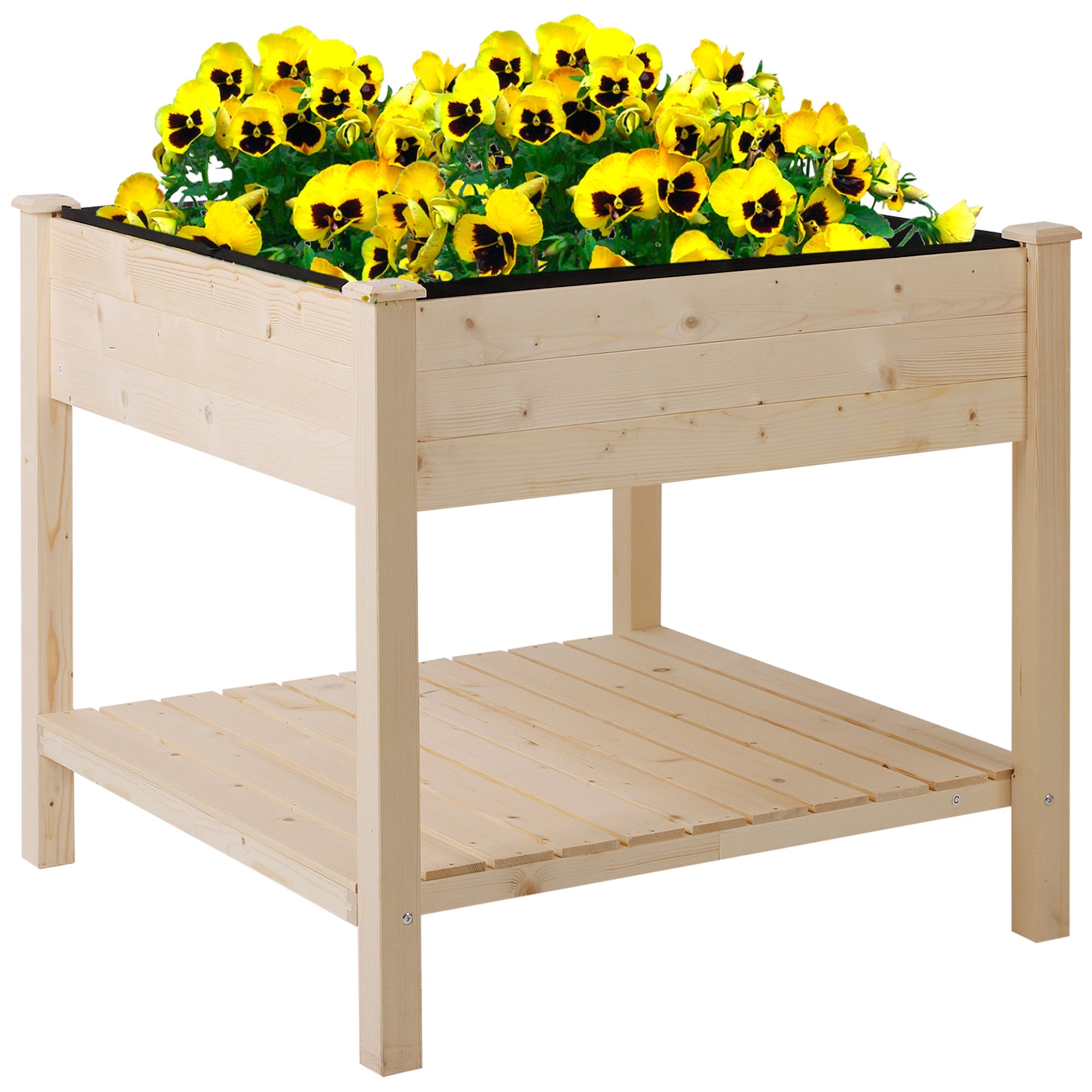Outsunny Elevated Wooden Planter Box 35.75'' Outdoor Raised Garden Bed with Storage Shelf for Vegetables Flowers Herbs 