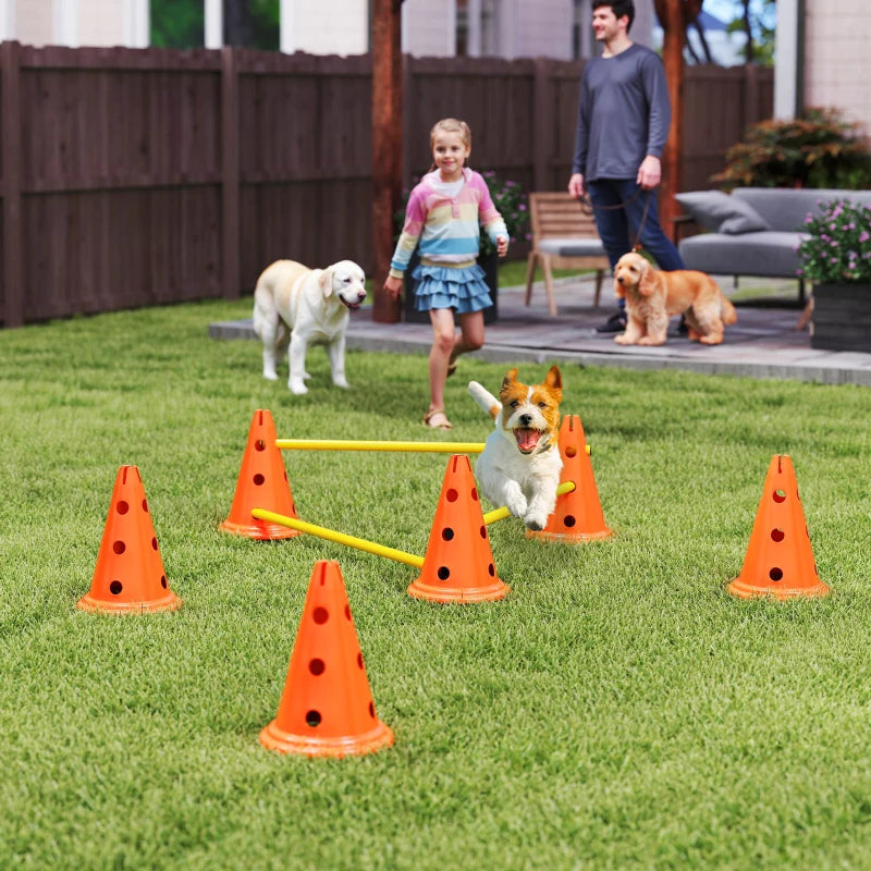 Dog Agility Hurdle Cone Set, Adjustable Obstacle Course Equipment with 6 Cones & 6 Poles, Carry Bag, Orange
