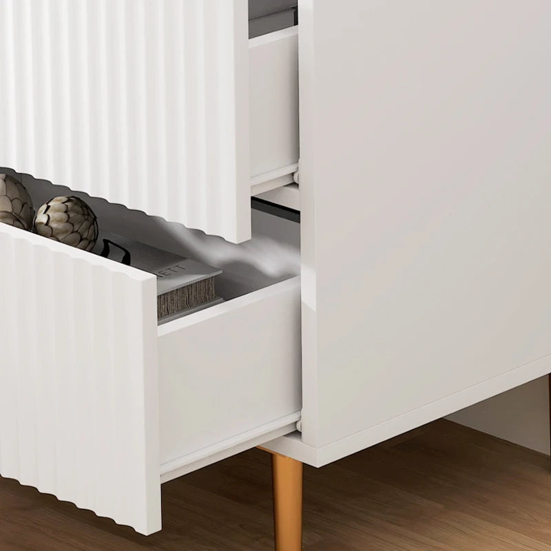 Bedside Table, Modern Nightstand with 2 Drawers, Side End Table with Metal Legs for Living Room, Bedroom, White