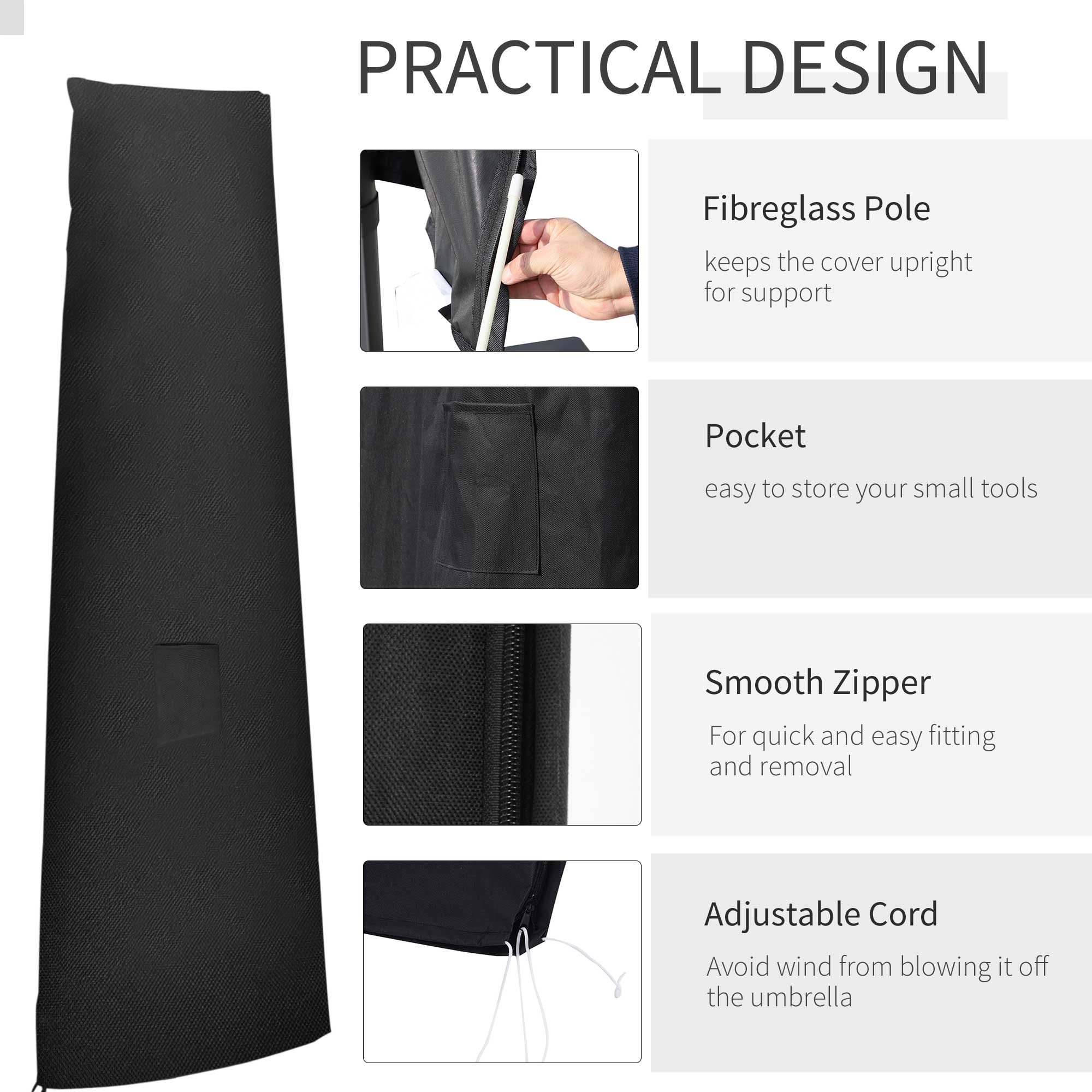 Outsunny Outdoor Large Umbrella Cover Patio Cantilever Banana Parasol Protector Weather Resistant Black 