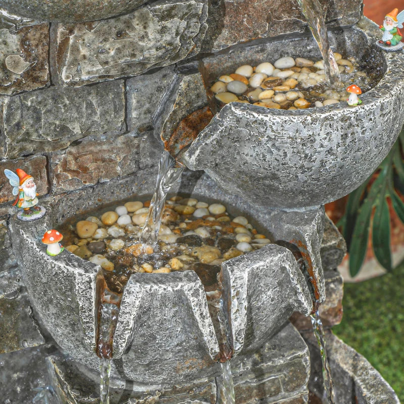 Outdoor 31.5" Tall Water Fountain with LED Lights, 5 Tiers Cascading Water Feature for Garden Patio Home Decor, Grey