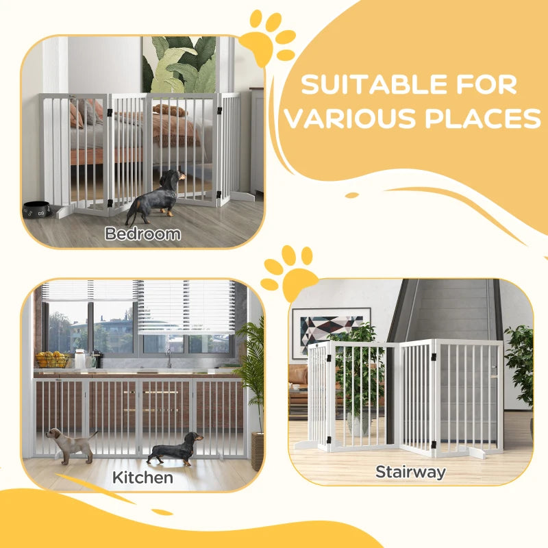 Free Standing Pet Gate, Foldable Dog Gates with 2 Support Feet, 4 Panels for Doorway Stairs, White