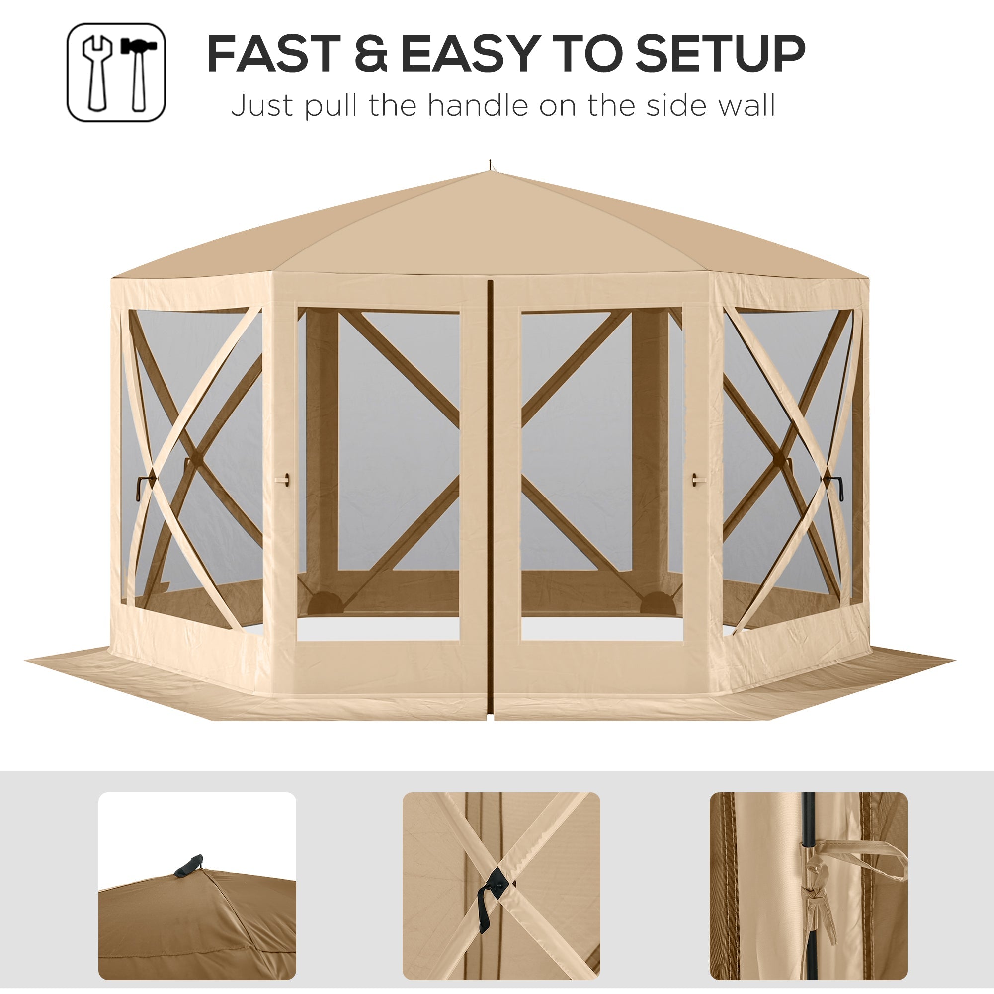 Outsunny Pop Up Screen Tent 12' Hexagon, Automatic Camping Shelter with Mesh Sidewalls, Outdoor Sun Shade 