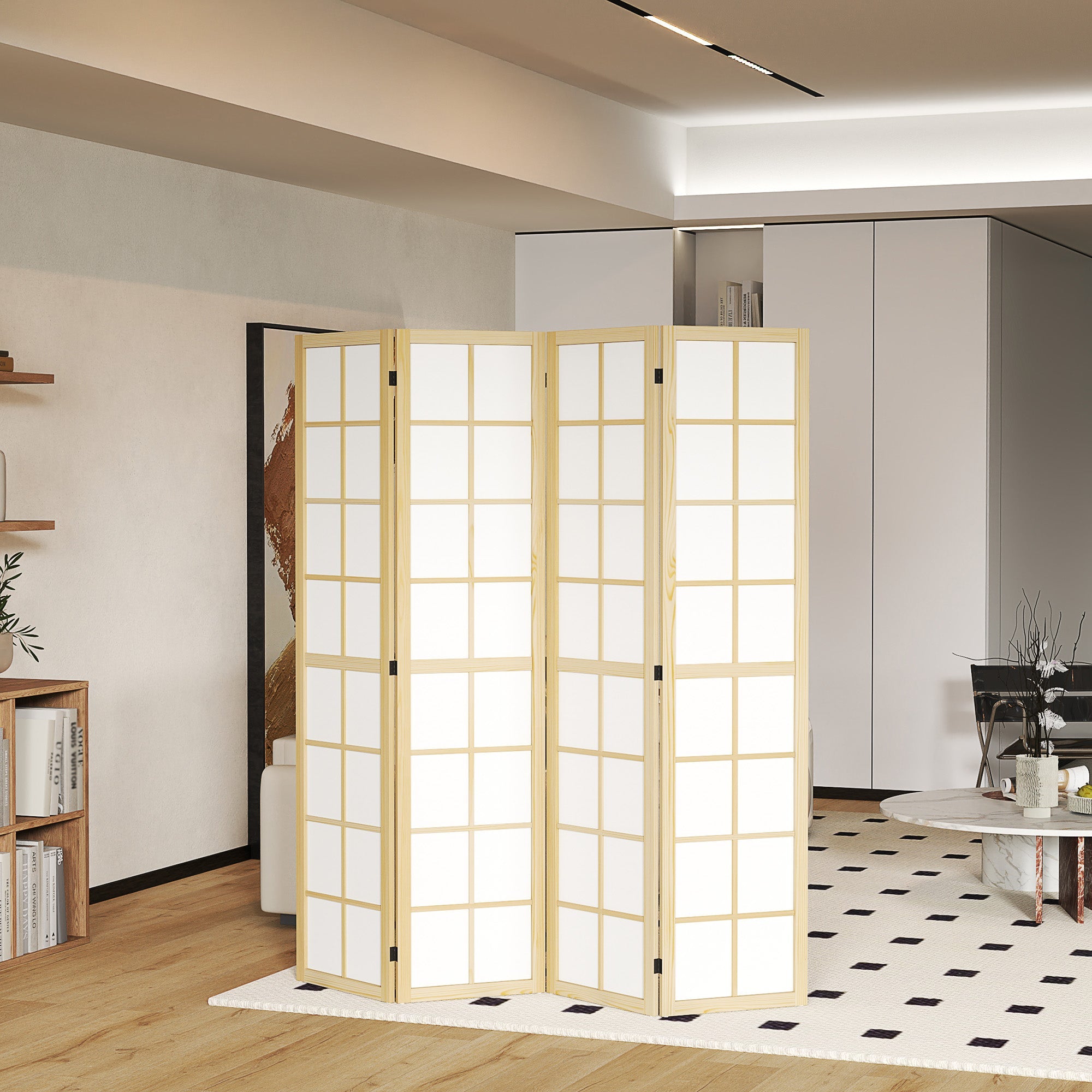 HOMCOM 4 Panel Room Divider, 5.6 ft Folding Wall Divider Room Partition for Home Office, Bedroom, Living Room 