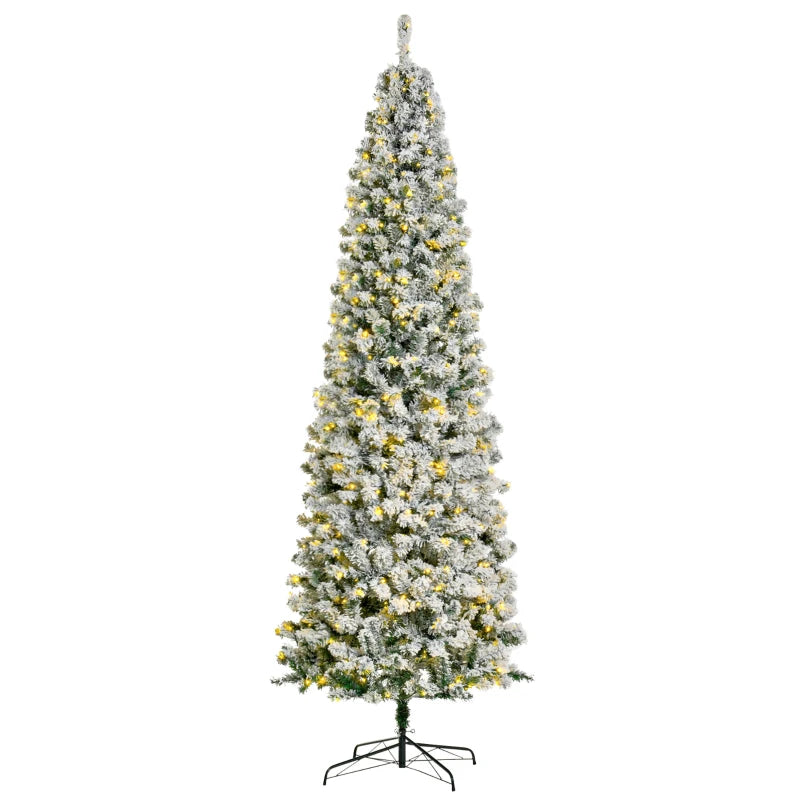 HOMCOM 7.5FT Prelit Snow Flocked Christmas Tree with Warm White LED Lights, Artificial Holiday Decoration 