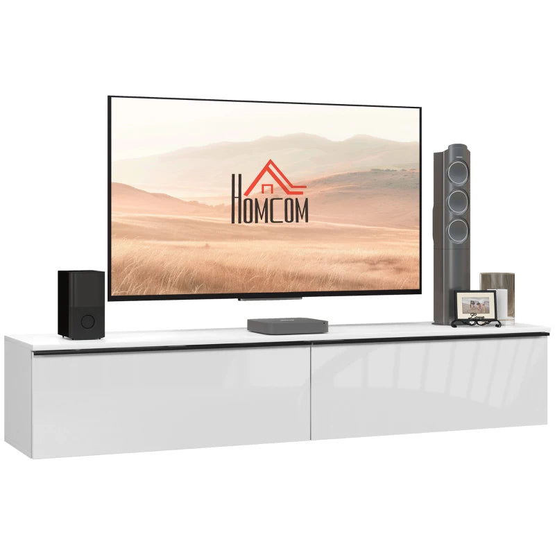 Wall Mounted TV Stand, Floating TV Cabinet for up to 70" TVs with Storage, High Gloss Effect, White