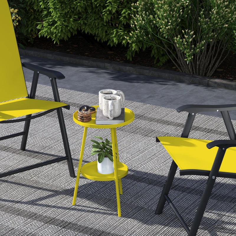 Round Garden Table, 2-Tier Small Side Table, Metal Patio Table Coffee Table Dining Table, Yellow