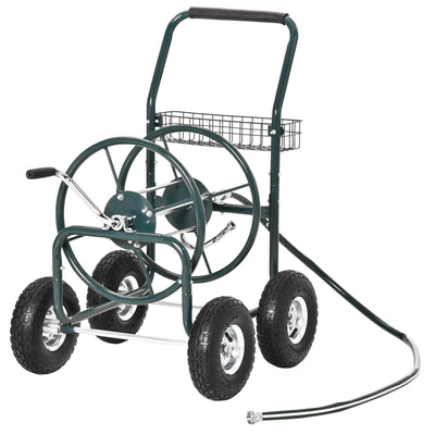 Outsunny Garden Hose Reel Cart, Portable Hose Organizer with Hose Guide System, 4 Wide Wheels & Storage Basket, Farm 