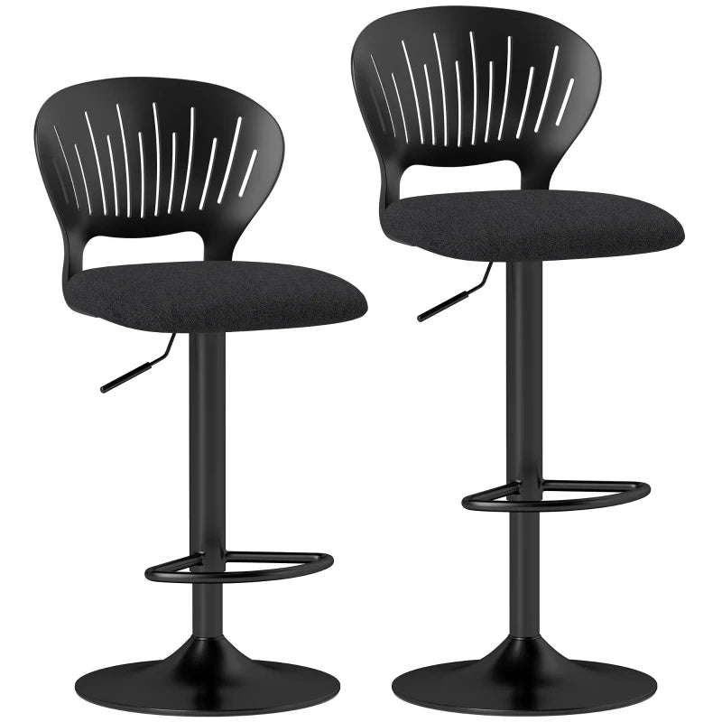 Bar Stools Set of 2, Modern Swivel Counter Height Barstools with Footrest and Hollow Backrest, Black