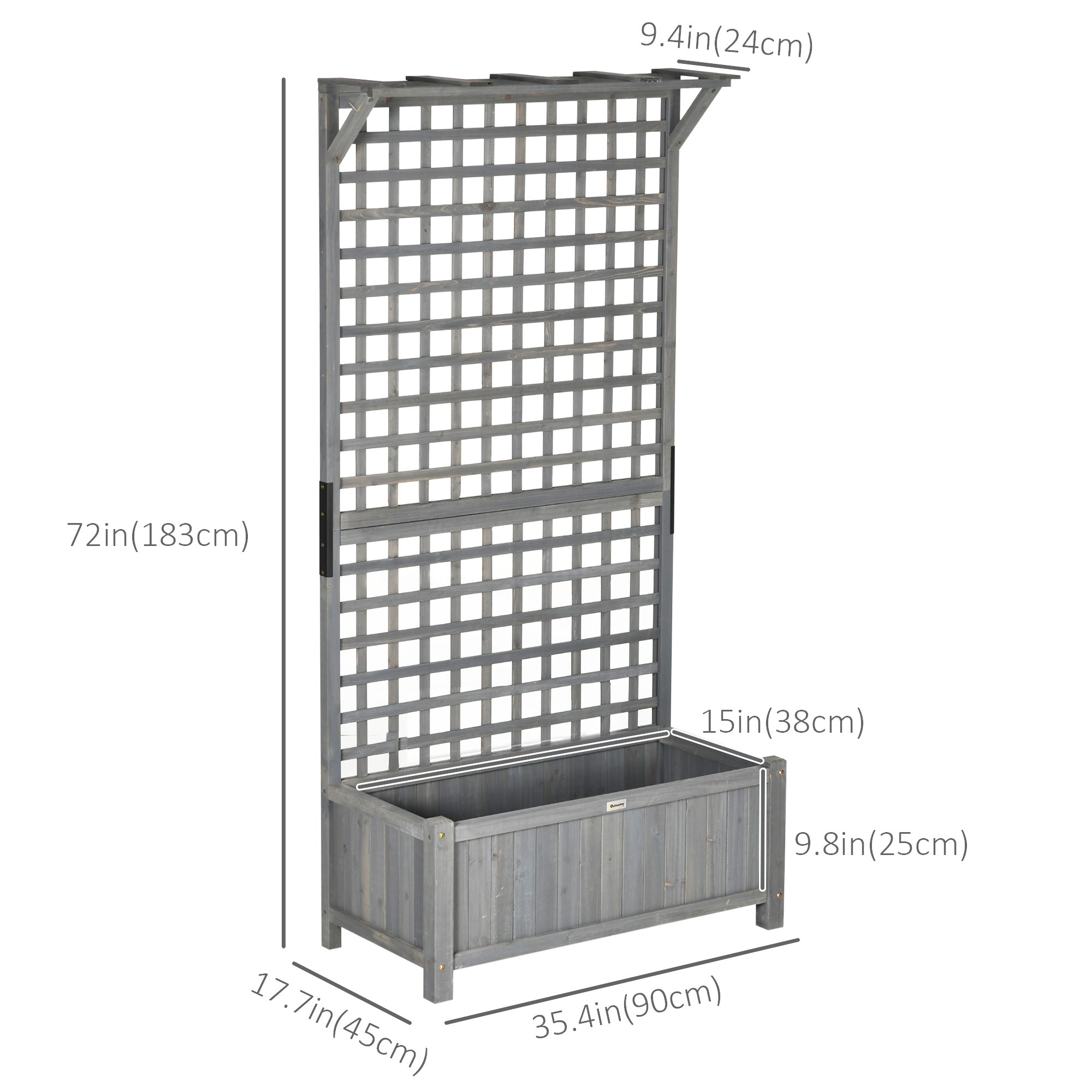 Outsunny Wooden Planter Box with Trellis for Vine Climbing, Raised Garden Bed, Privacy Screen for Backyard, Patio, Deck, Dark Grey 