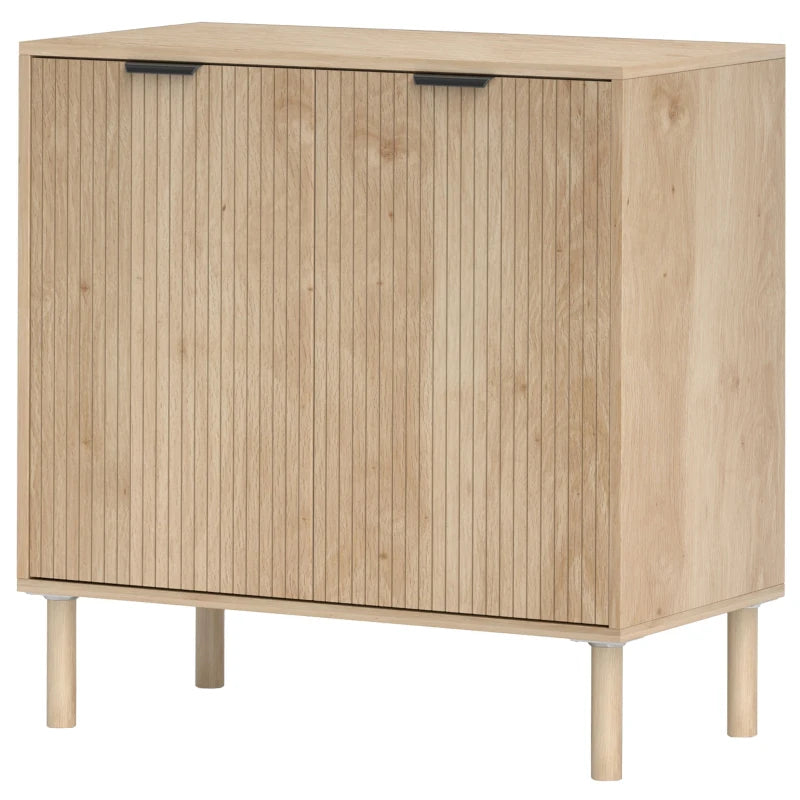 Accent Cabinet with Doors & Adjustable Shelf, Freestanding Console Cabinet with Wood Legs, Elevated Base for Living Room, Oak