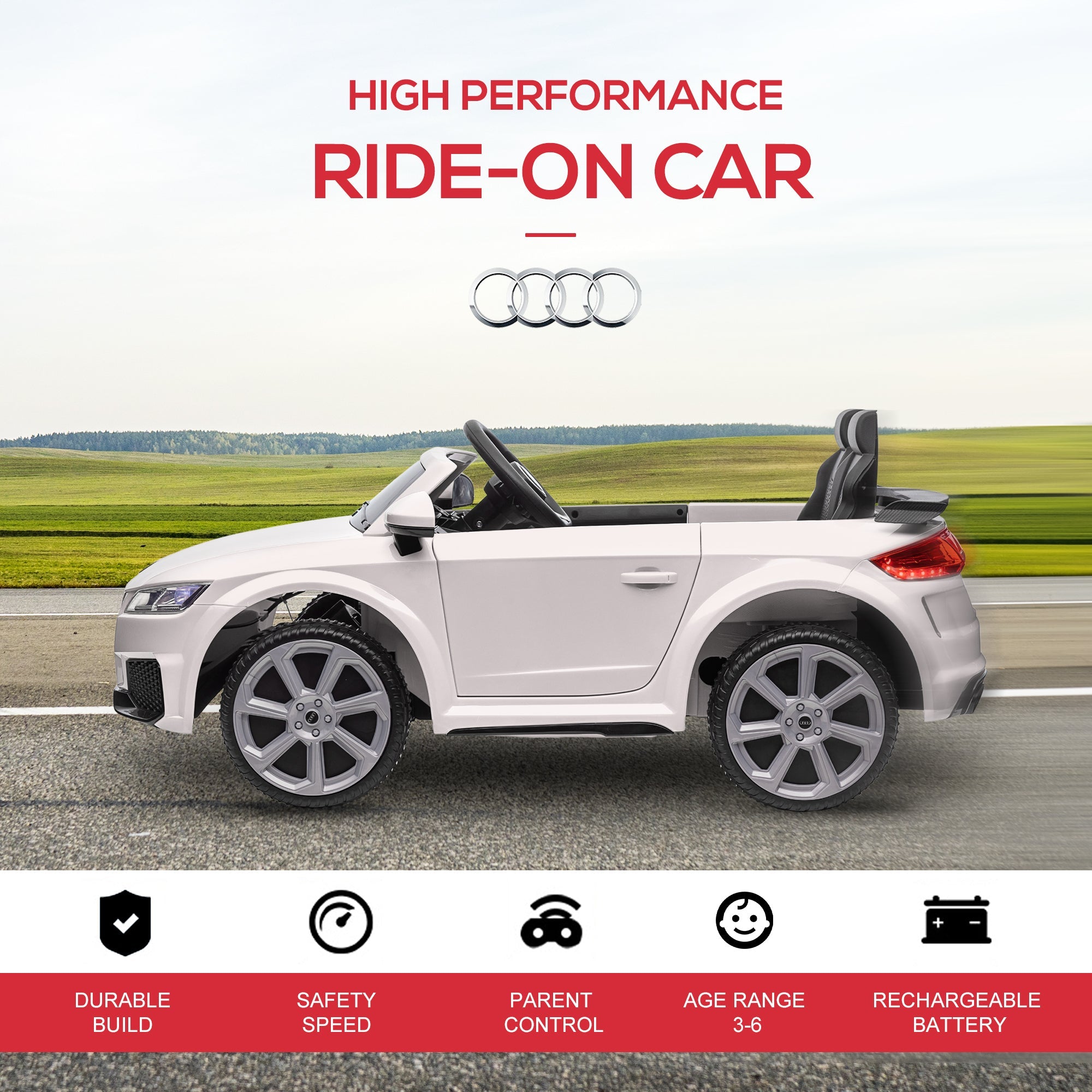 Aosom Licensed Ride-On Car: 6V Electric, Kids, Remote Control, Battery Powered, White 