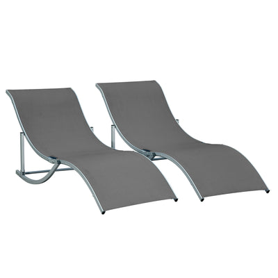 Outsunny Set of 2 S-shaped Foldable Lounge Chair Reclining Outdoor Chair for Patio Beach Garden With 264lbs Weight Capacity, Dark Grey 