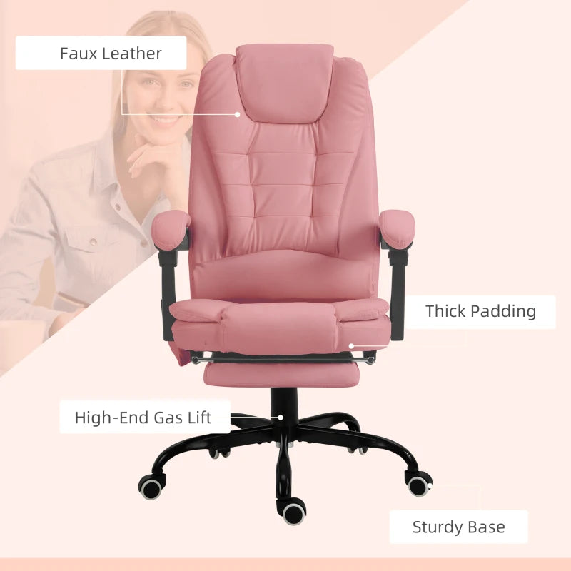 7-Point Vibrating Massage Chair, Reclining Office Chair with Footrest, Reclining Back, Adjustable Height, Pink