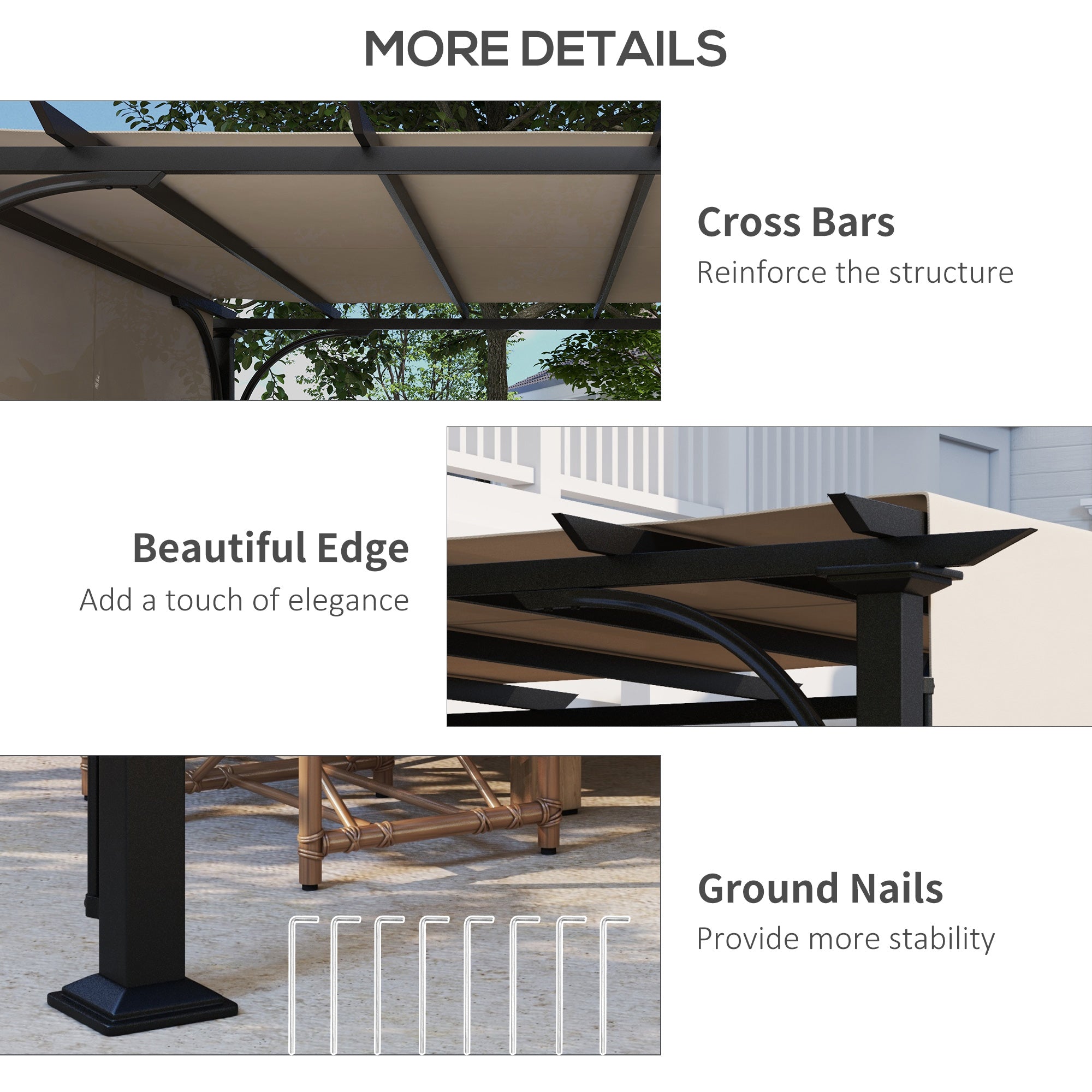 Outsunny Beige 10'x10' Outdoor Pergola Patio Gazebo Retractable Canopy Sun Shelter Steel Frame 