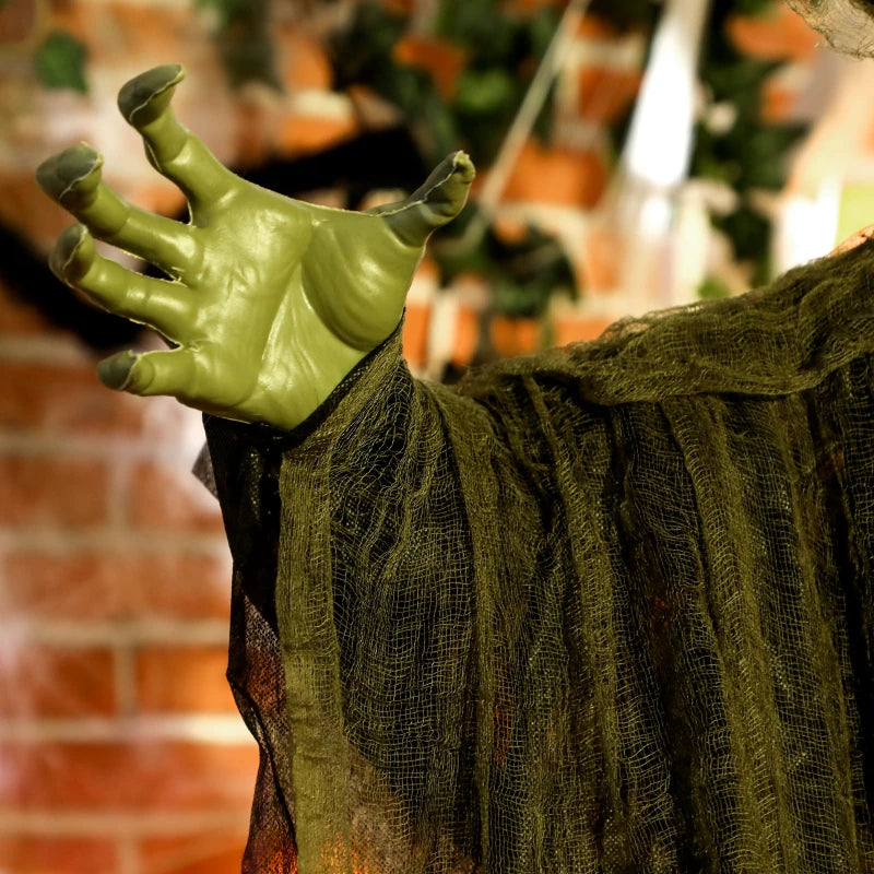 Outsunny Animated Hanging Witch – Voice-Activated, Flashing Eyes & Wicked Laughter, Green Halloween Prop 