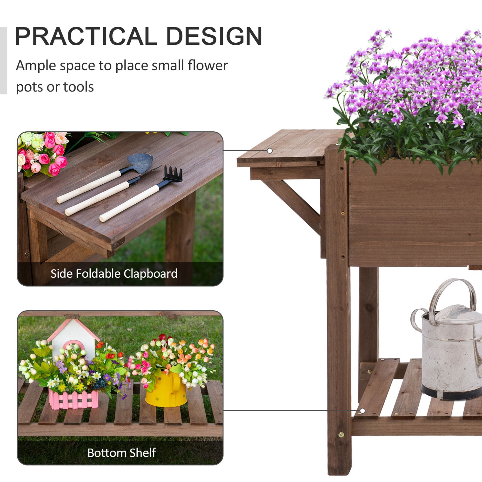 Outsunny Wooden Raised Garden Bed 49'' x 21'' x 29'' Outdoor Flower Plant Stand Tall Box with Clapboard Brown 