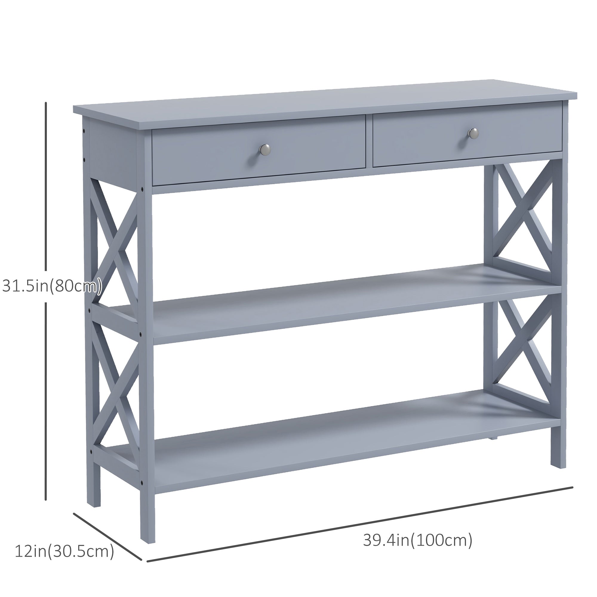 HOMCOM Modern Console Table: Entryway Table with Drawers & Shelves for Living Room/Hallway, Grey 