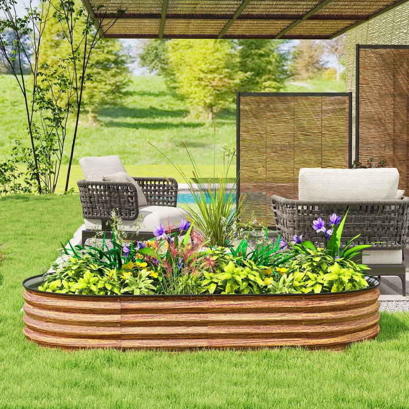 5' x 3' x 1' Large Outdoor Planter Box, Galvanized Raised Garden Bed with Metal Plant Stake, Brown Wood Effect