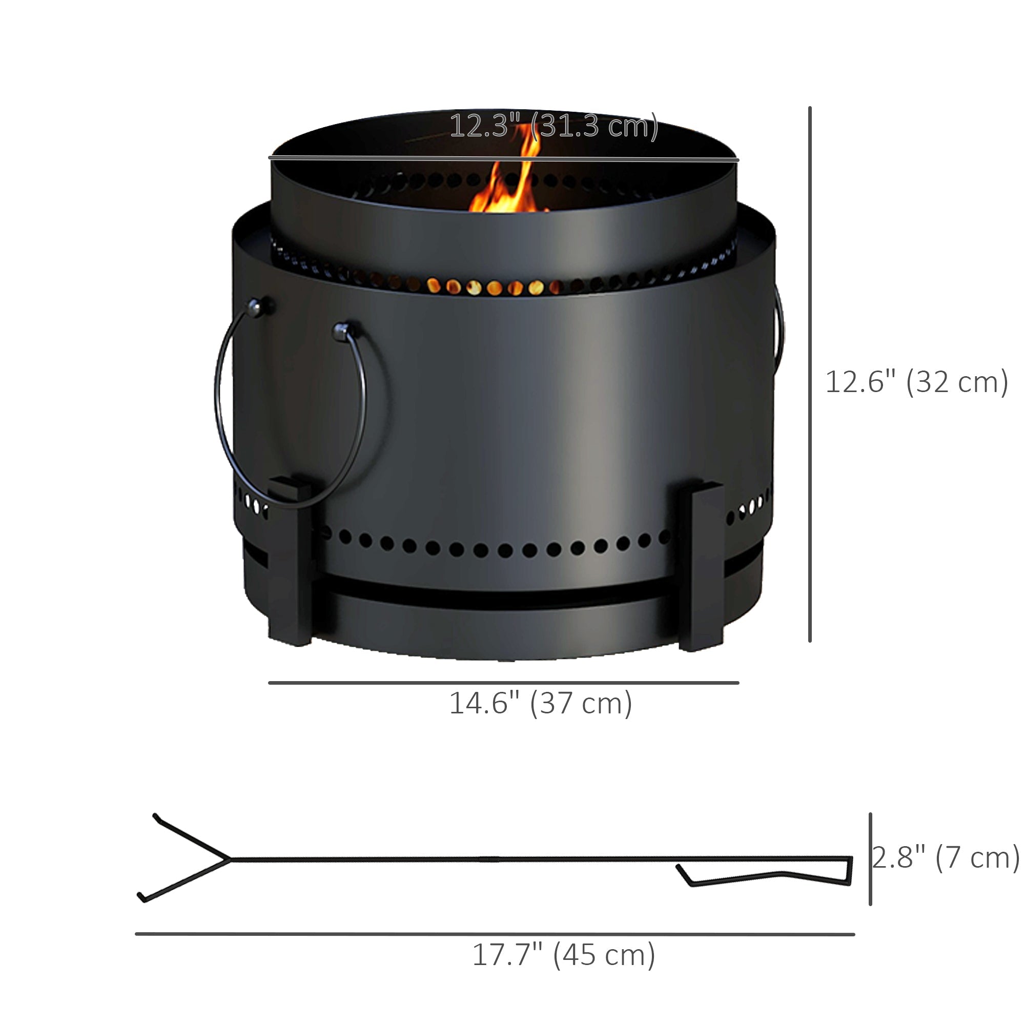 Outsunny Smokeless Fire Pit with Ash Catcher, Portable Wood Burning Firepit with Poker for Garden Camping Bonfire Party, Black 