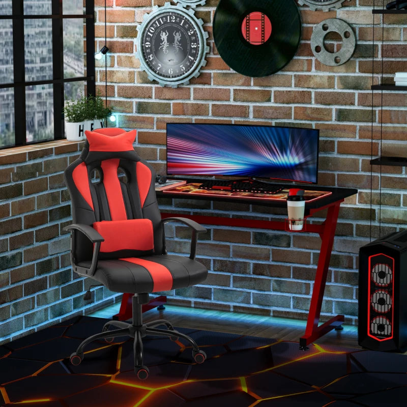 Office Chair High Back Racing Style Gaming Chair Adjustable PU Leather Swivel Computer Task Seat with Lumbar Support and Pillow Red